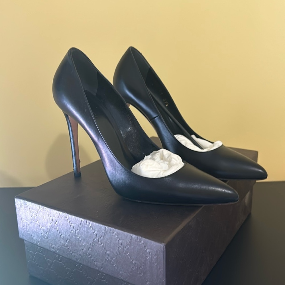 Gucci Malage Kid Black Leather Pumps